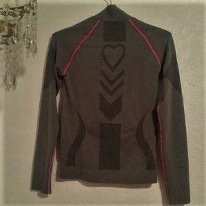 Nophat Grey Black and Hot Pink Activewear Heart Jacket Front Zip SZ S